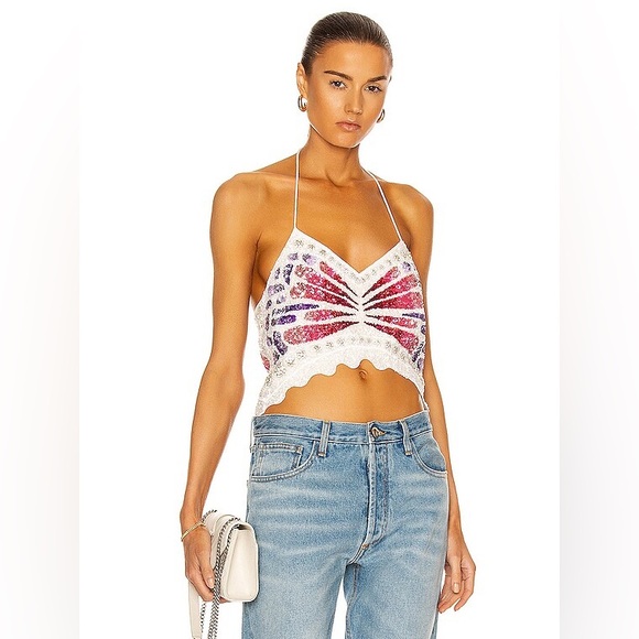 Retrofete White and Pink Sequin Halter Top